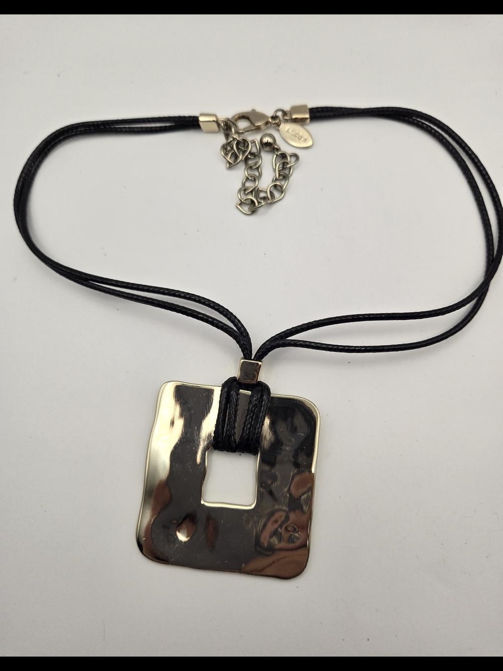 Chico's Gold-Tone Square Pendant Necklace with Black Cord